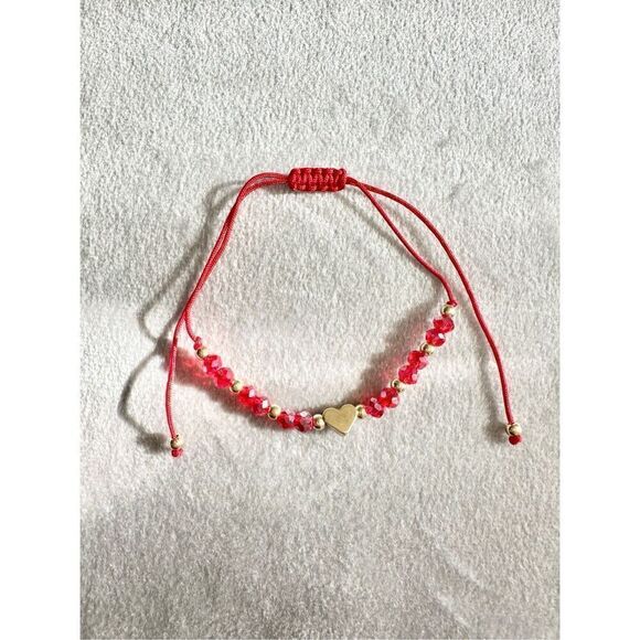 Red sparkly beaded gold heart friendship bracelet - Picture 1 of 2